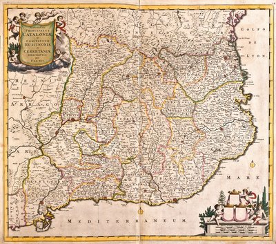 カタルーニャ公国（スペイン）の地図（銅版画 作： Frederick de Wit