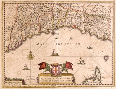ゲネス共和国（イタリア）の地図（エッチング 作： Frederick de Wit