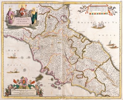 トスカーナ(イタリア)の教会国家の地図(エッチング) 作： Frederick de Wit