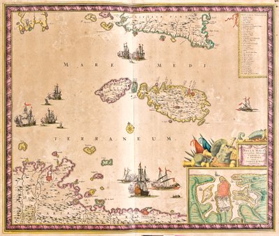 マルタ島の地図（エッチング 作： Frederick de Wit