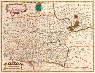 リヨンとボージョレ（フランス）の領土地図（エッチング 作： Frederick de Wit