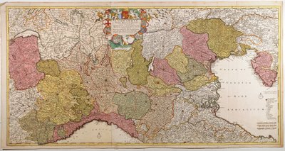 北イタリア。フレデリック・デ・ウィットの地図、アムステルダム、銅版画。1705 作： Frederick de Wit