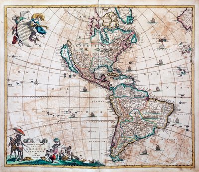 Novissima et totius Americae accurate descriptio、フレデリック・デ・ウィット（1629または1630-1706）によるアメリカ大陸と太平洋の地図、アムステルダム 作： Frederick de Wit