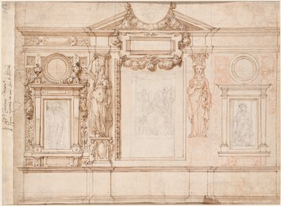 ラファエロの後のスケッチを貼り付けた壁の装飾のデザイン、c。 1580年代から90年代。 作： Frederico Zuccaro