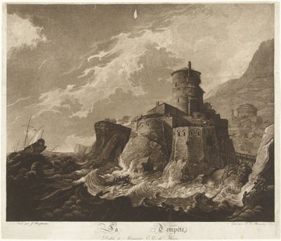 岩の多い海岸の城と海の嵐の中の船 La Tempête (オブジェクトのタイトル) 作： Frederik Christiaan Bierweiler