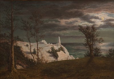 マン島の崖の上の夏の尖塔。月光、1831 作： Frederik Hansen Sodring