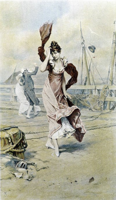 海辺の女-早春の寓意、カレンダー絵：Hubert Dys、絵：F.H. Kaemmerer 作： Frederik Hendrik Kaemmerer