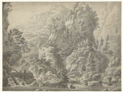 滝のある山の風景 作： Frederik de Moucheron