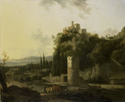 丸い塔のあるイタリアの風景 作： Frederik de Moucheron