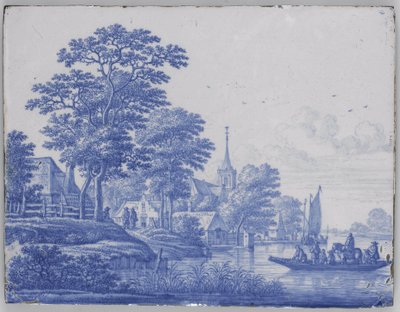 川の風景を描いた長方形の銘板 作： Frederik van Frytom (attributed to)