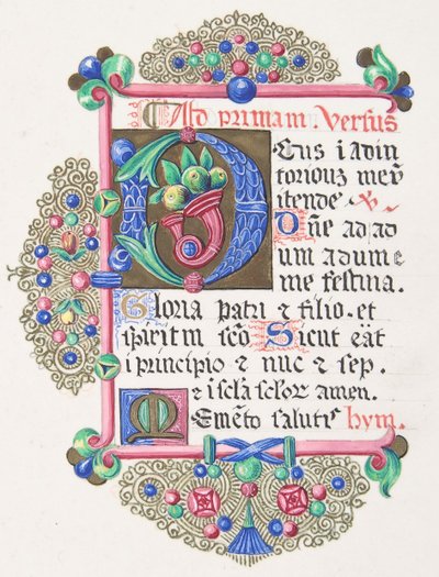 装飾されたボーダー内の照らされた文字 D、1830-62。 作： Freeman Gage Delamotte