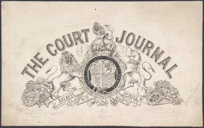 The Court Journal のタイトル ページのデザイン、1830 年から 62 年。 作： Freeman Gage Delamotte