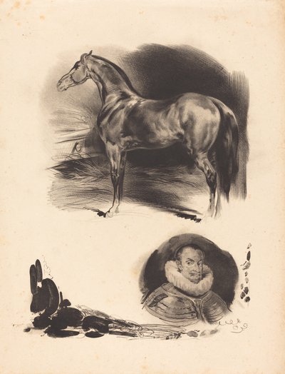 馬と貴族のスケッチ 作： French 19th Century
