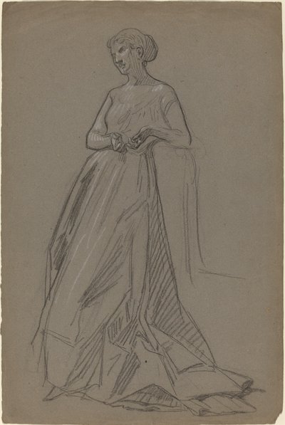 彼女の肘にもたれて立っている女性 作： French 19th Century
