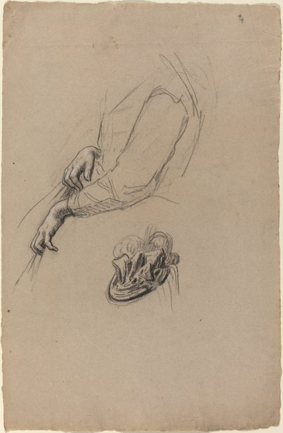 若い女性の手とベリボン付きの帽子 作： French 19th Century