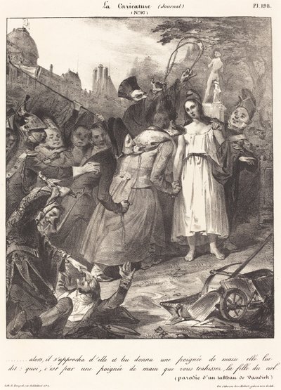 ...それから彼は彼女に近づいた: ヴァン・ダイクのキリストの裏切りのパロディ 作： French 19th Century