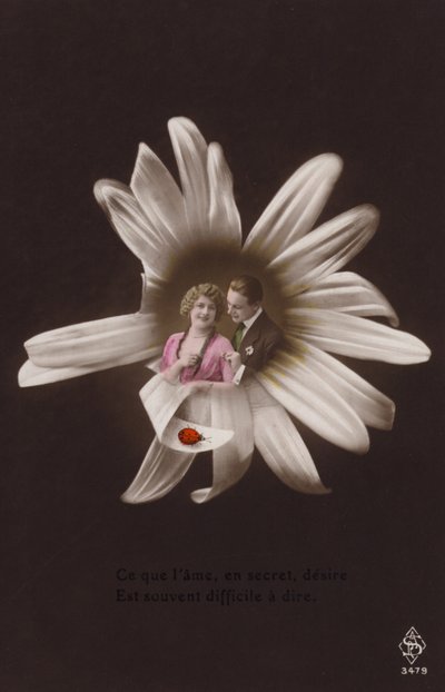 テントウムシと花の中心にいる若いカップル（色付きのフォトコラージュ） 作： French Photographer