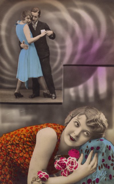 男と踊ることについて若い女性の空想（着色写真） 作： French Photographer