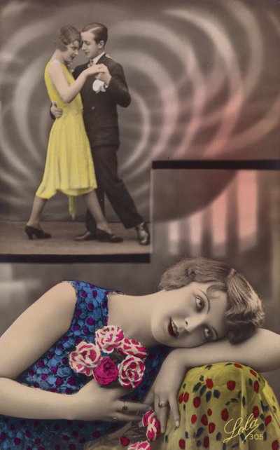 男と踊ることについて若い女性の空想（着色写真） 作： French Photographer