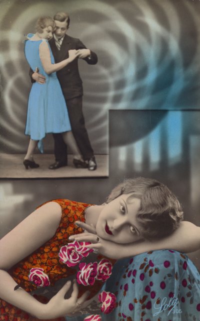男と踊ることについて若い女性の空想（着色写真） 作： French Photographer