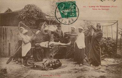フランス、アイヌ、シソンヌでのキャンプ。 1913年に送られたはがき。 作： French Photographer