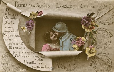 軍隊に男性がいる人のためのはがきの使い方を説明したカード 作： French Photographer