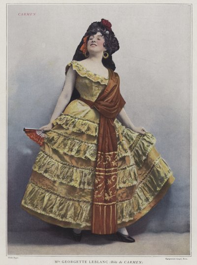 カルメンとしてのジョーゼットルブラン、1899年（カラー写真） 作： French Photographer