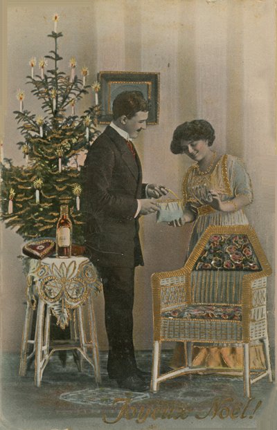 1913年に送付されたハッピークリスマスのポストカード（手描きの写真） 作： French Photographer