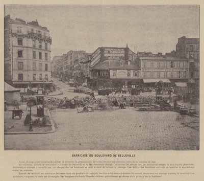 ラ・コミューン・ド・パリ、ベルヴィル大通りのバリケード(白黒写真) 作： French Photographer