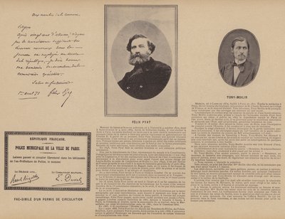 パリ・コミューン、交通許可証の複製、Felix Pyat、Tony-Moilin（モノクロ写真 作： French Photographer