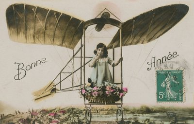 1913年の飛行機の少女の年賀状（手描きの写真） 作： French Photographer