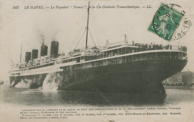 オーシャンライナーフランス、ルアーブル。 1913年に送られたはがき。 作： French Photographer