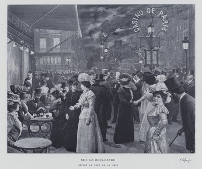 パリ、カフェ・ド・ラ・ペの外の大通りにて（モノクロ写真 作： French Photographer