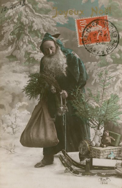 1913年12月24日に送付された父のクリスマスのポストカード（手描きの写真） 作： French Photographer
