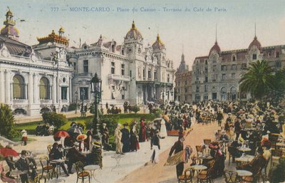 カフェドパリのテラス、カジノプレイス、モンテカルロ。 1913年に送られたはがき。 作： French Photographer