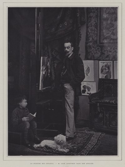 子供の画家。フランスの画家、ジャン・ジェフロイのアトリエ（モノクロ写真 作： French Photographer