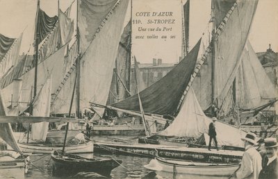 帆船、サントロペ、コートダジュールの港の眺め。 1913年に送られたはがき。 作： French Photographer