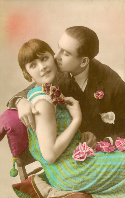 若い男の頬にキスの女の子 作： French Photographer