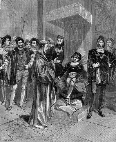 (Cardanus Hieronymus) Gerolamo Cardano (Jerome Cardan), イタリアの医師、数学者、哲学者 (1501-1576), 英国王エドワード6世のホロスコープを提示。 作： French School