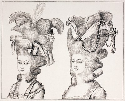 贅沢なヘアスタイルと帽子をかぶった18世紀のフランスの少女、1875年 作： French School