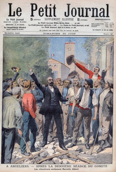 1907年 - 南フランスのワイン危機 - 1907年6月30日の新聞「Le Petit Journal」の第一面（彫刻）。 作： French School