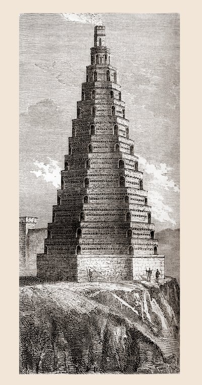 19世紀に描かれた、1644年に破壊されたフランス・ブローニュ＝シュル＝メールの「注文の塔」（1870年頃に出版された「Les Merveilles de la Science」より）（エングレーヴィング）。 作： French School