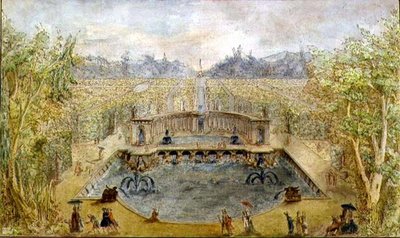 噴水のあるフォーマルガーデン」 1770年頃 （紙にペンとインク、水彩画） 作： French School