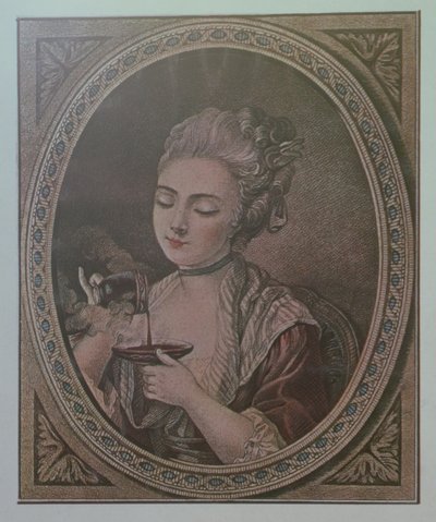 チョコレートを飲む女性 作： French School