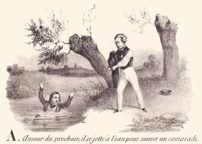 A: 隣人愛、仲間を助けるために海に身を投じる。 作： French School