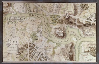 フランソワヴォルテール（1694-1778）によるカンディドに触発された地図で、18世紀後半にパリのエコールナショナルデポンエショセが主催したコンテスト（ペンとインク、紙にトイレ） 作： French School