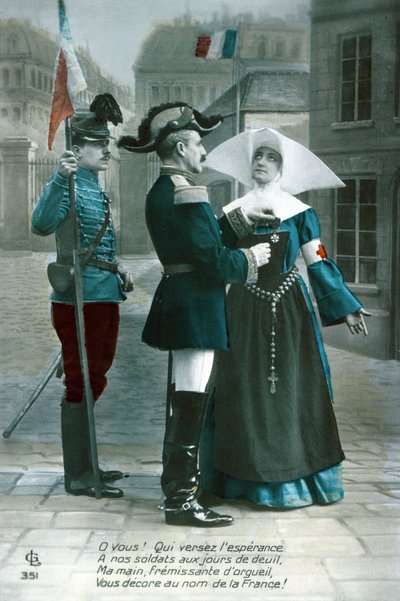 メダルを受け取る修道女、第一次世界大戦（写真） 作： French School