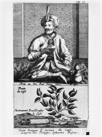 コーヒーを作るためのポット、Traite Nouveau et Curieux du Cafe、デュエットデュショコラのイラスト、ハーグPhilippe Sylvestre Dufour作、1693年 作： French School