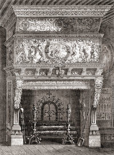 フランス・パリのクリュニー美術館にあるルネッサンス様式の暖炉（1870年頃に出版された「Les Merveilles de la Science」より）（エングレーヴィング 作： French School