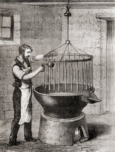 19世紀、キャンドルを作る商人。1870年頃に出版された